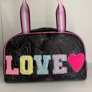 Miss Gwen’s OMG Accessories Girls Black Butterfly “LOVE” Faux Leather Duffle Bag